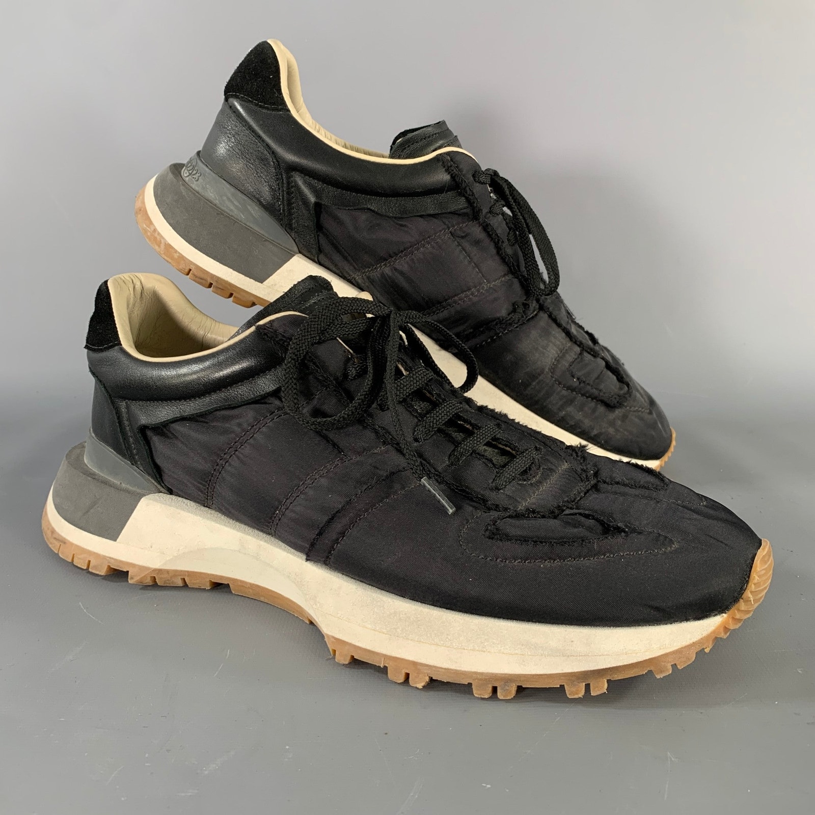 Maison Margiela Size 10 Black Solid Nylon Lace Up Sneakers